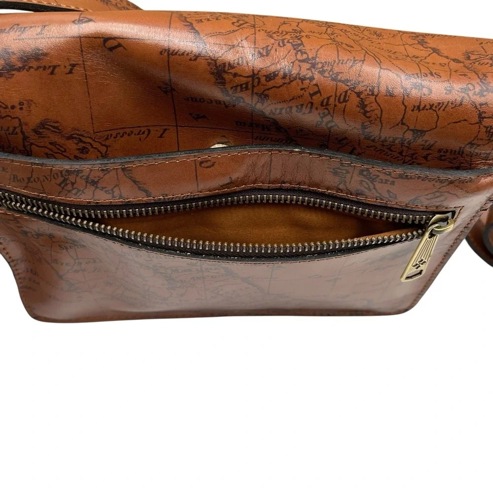 Patricia Nash Womens Liana Leather Crossbody Signature Map Brown Multi-pocket